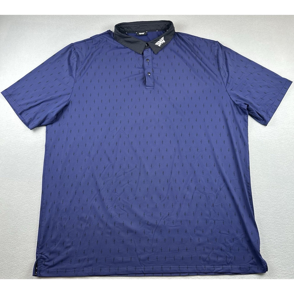 PXG Golf Polo Shirt Mens 3XL Blue Cactus Print Performance Stretch Snap Placket